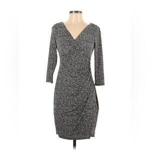 Lauren Ralph Lauren black white printed faux wrap jersey long sleeve dress